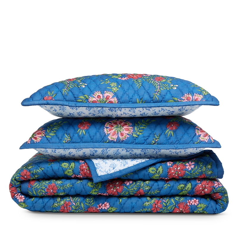 Aqua Reversible Printed Cotton Quilt Set, King - Exclusive In Blue