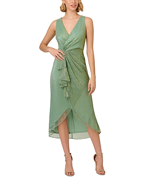 Shop Adrianna Papell Nailhead Crinkle Midi Dress In Green Slate