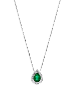 Bloomingdale's Emerald & Diamond Halo Teardrop Pendant Necklace In 14k White Gold In Green/white