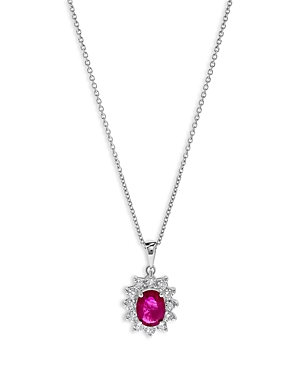 Bloomingdale's Ruby & Diamond Halo Starburst Pendant Necklace In 14k White Gold In Ruby/white