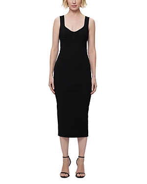 Shop Herve Leger The Layla 3d Layered Striped Midi Dress In Black