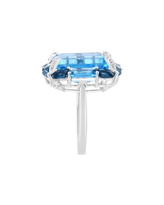Blue Topaz &amp; Diamond Ring in 14K White Gold