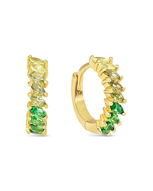 Shop Jackie Mack Designs Harp Cubic Zirconia Marquis Small Hoop Earrings In Green/gold