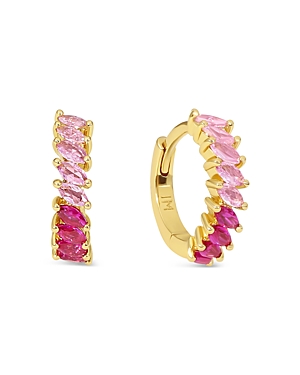 Shop Jackie Mack Designs Harp Cubic Zirconia Marquis Small Hoop Earrings In Pink/gold