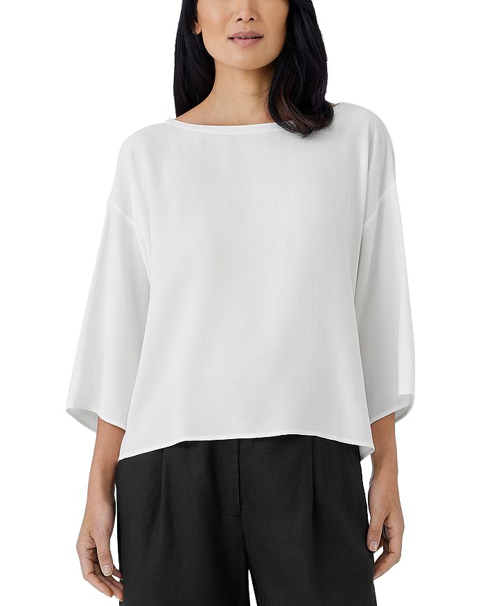 Eileen Fisher Boat Neck Silk Boxy Top Bloomingdale's