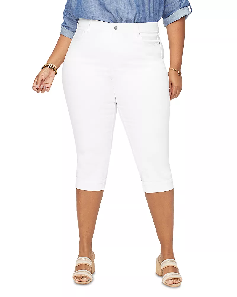 Nydj Plus Marilyn High Rise Straight Cropped Jeans in Optic White