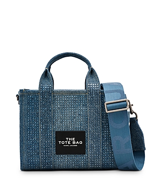 Shop Marc Jacobs The Crystal Denim Small Tote Bag In Light Blue