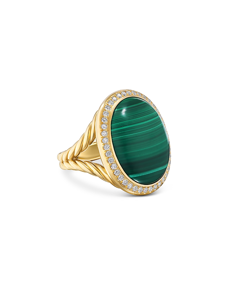 David Yurman Albion Oval Ring in 18K Yellow Gold with Malachite and Diamonds, 21mm