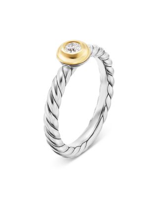 Petite Cable Flex Ring in Sterling Silver with 14K Yellow Gold and Center Diamond, 2.8mm