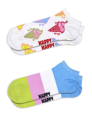 Shop Happy Socks Ice Cream & Stripes Low Cut Socks, Pack Of 2 In White
