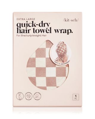 Extra Large Quick Dry Hair Towel Wrap - Terracotta Checker