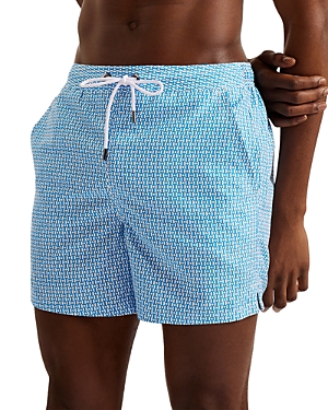 Shop Ted Baker Geometric Print Drawstring Swim Shorts In Bright Blue