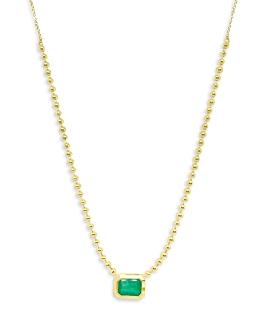 Shop Meira T 14k Yellow Gold Ball Chain Emerald Solitaire Necklace, 18 In Green/gold