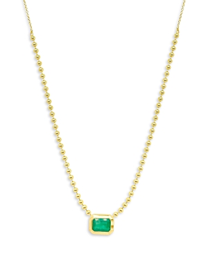 Meira T 14k Yellow Gold Ball Chain Emerald Solitaire Necklace, 18 In Green/gold