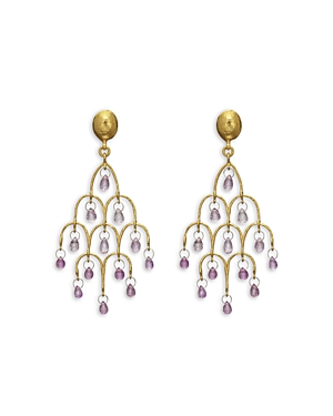22K Gold Pink Sapphire Briolette Chandelier Earrings