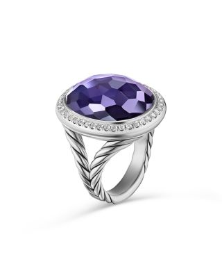 Albion&reg; Oval Ring in Sterling Silver with Black Orchid and Diamonds, 21mm