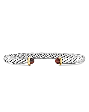 Men's Sterling Silver & 14K Yellow Gold Cable Flex Red Tiger's Eye Cuff Bracelet, 6mm