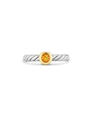 David Yurman Sterling Silver & 14K Yellow Gold Petite Cable Flex Citrine Ring
