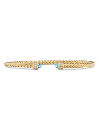 David Yurman - 18K Yellow Gold Classic Cablespira Pav&eacute; Diamond & Blue Topaz Bracelet