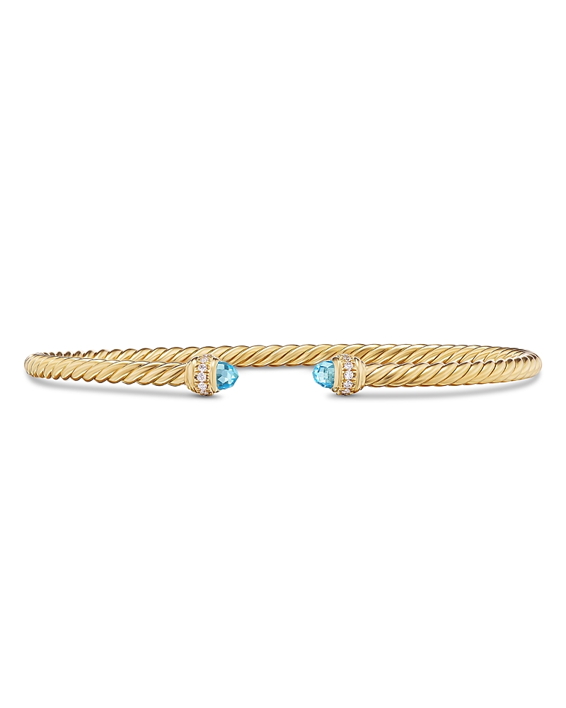 David Yurman 18K Yellow Gold Classic Cablespira Pave Diamond & Blue Topaz Bracelet