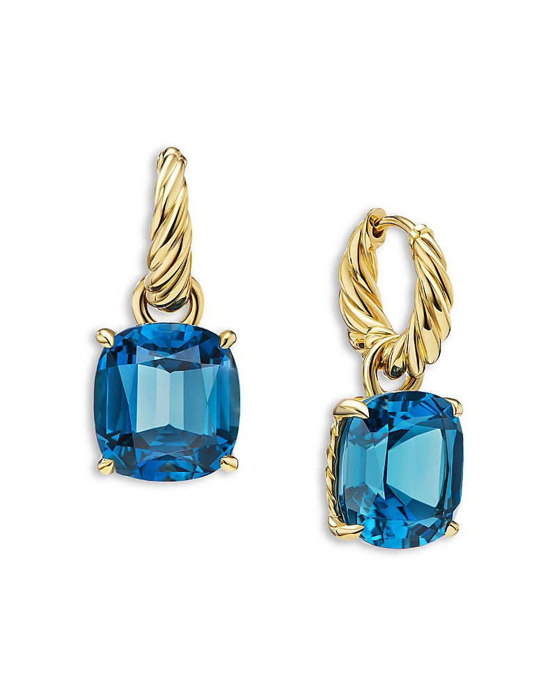 David Yurman Marbella Drop Earrings in 18K Yellow Gold with Hampton Blue Topaz, 25mm