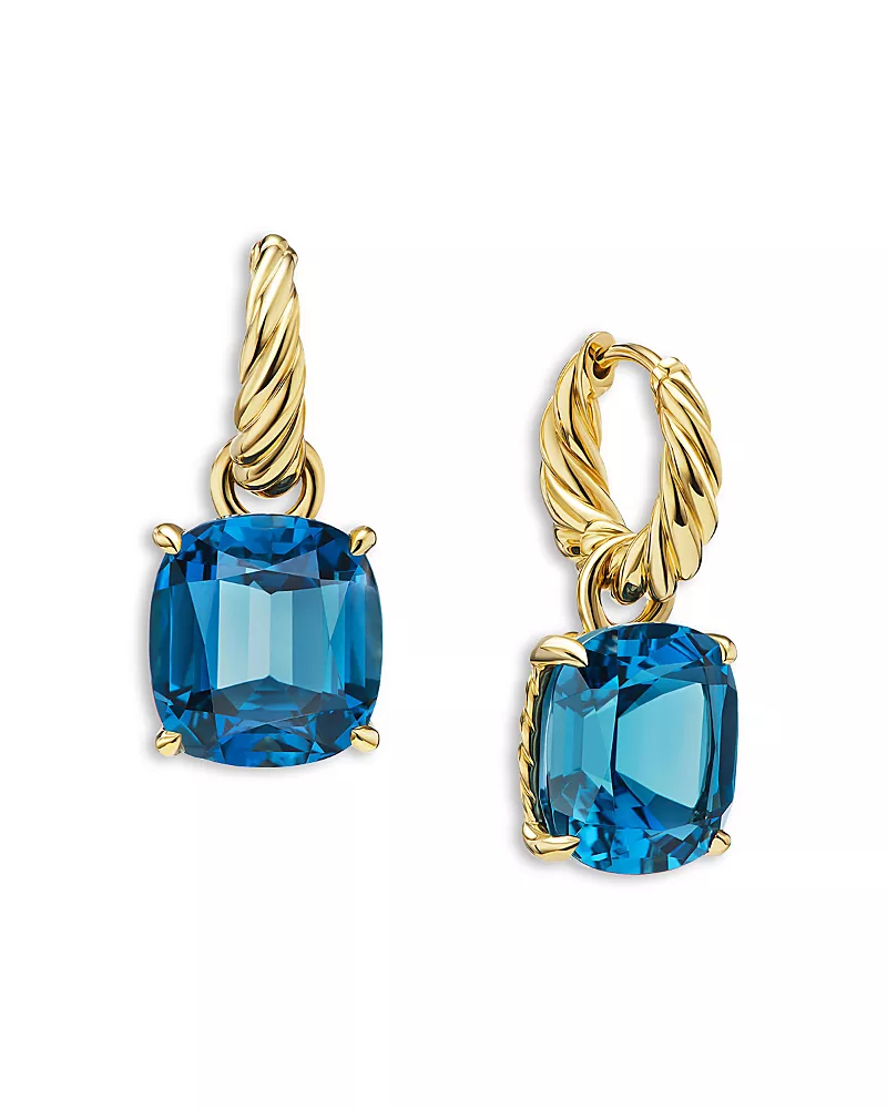 David Yurman Marbella Drop Earrings in 18K Yellow Gold with Hampton Blue Topaz, 25mm
