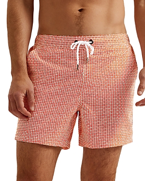 Shop Ted Baker Geometric Print Drawstring Swim Shorts In Bright Orange