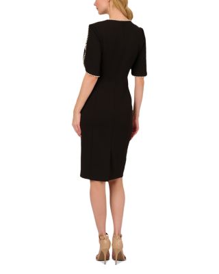 Pearl Trim Crepe Midi Dress