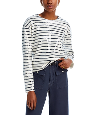 Shop Frame Striped Sequin Top In Navy Multi