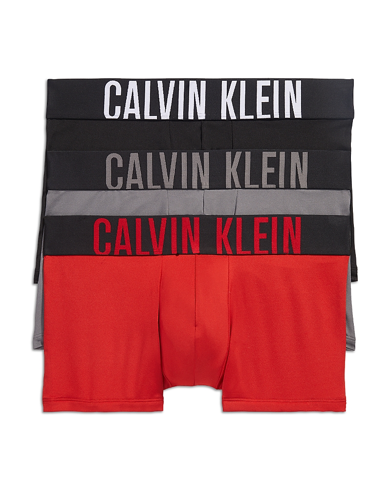 Calvin Klein Intense Power Logo Waistband Micro Low Rise Trunks, Pack Of 3 In Red/black/gray