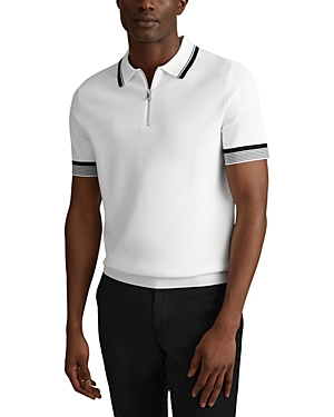 Shop Reiss Chelsea Tipped Slim Fit Half Zip Polo Shirt In Optic White