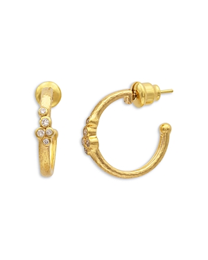 22K Yellow Gold Pointelle Diamond Cluster Small Hoop Earrings