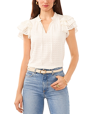 Shop 1.state Flutter Sleeve Tie Neck Top In New Ivory