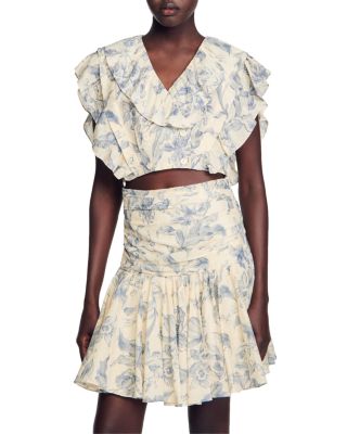 Sandro Josey Ruffled Cropped Top