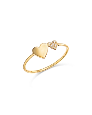 Zoë Chicco 14k Yellow Gold Midi Bitty Symbols Diamond Double Heart Ring In Gold