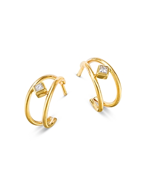 Zoe Chicco 14K Yellow Gold Princess Diamonds Double Wire Huggie Hoop Earrings