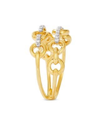 Diamond Chain Link Double Row Ring in 14K Yellow Gold, 0.10 tcw