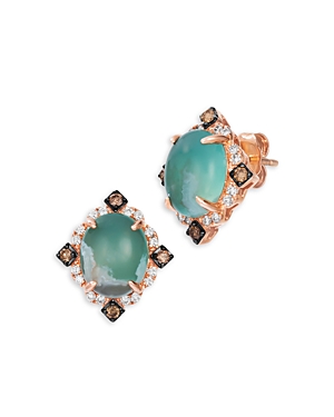 Bloomingdale's Aquaprase & White And Brown Diamond Halo Stud Earrings In 14k Rose Gold In Green