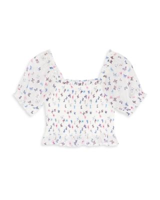 AQUA - Girls' Butterfly Clip Dot Puff Sleeve Top, Little Kid, Big Kid - Exclusive