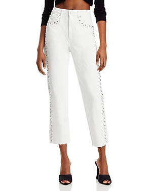 Aqua Studded Straight Jeans in White - 100% Exclusive