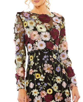 High Neck Floral Embellished A-Line Dress