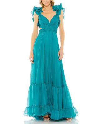 Ruffle Tiered Cut-Out Chiffon Gown