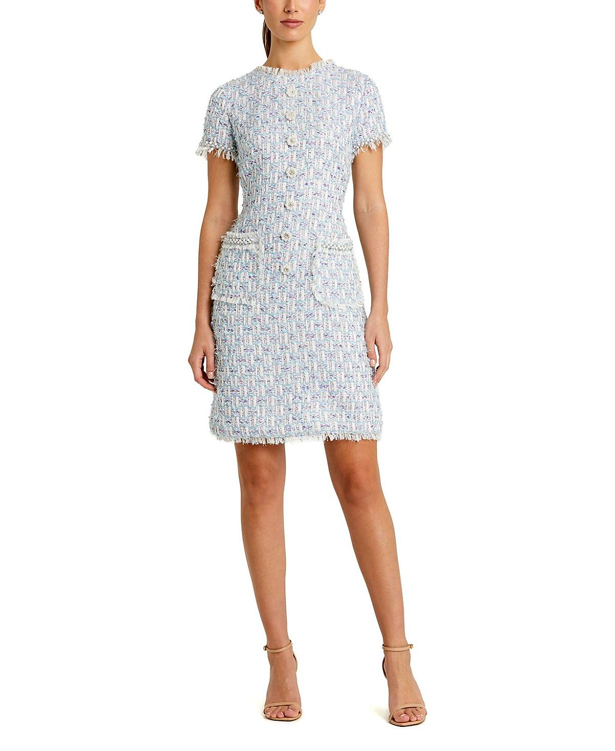 Mac Duggal Cap Sleeve Floral Button Detail Shift Dress