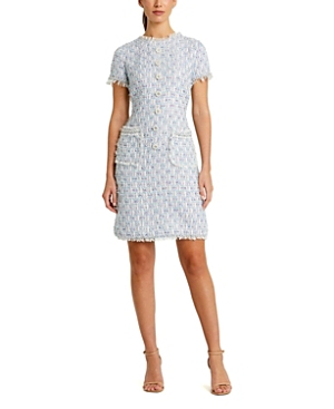 Shop Mac Duggal Cap Sleeve Floral Button Detail Shift Dress In Blue Multi