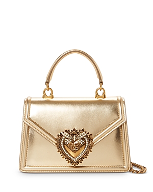 Dolce & Gabbana Small Devotion Metallic Top Handle Bag In Gold