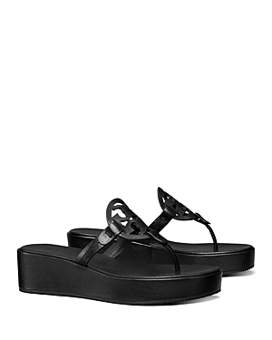 Shop Tory Burch Women's Miller Slip On Embellished Wedge Thong Sandals In Perfect Black