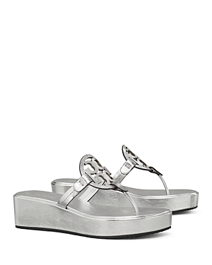 Shop Tory Burch Women's Miller Slip On Embellished Wedge Thong Sandals In Silver