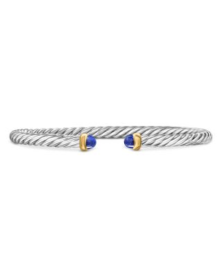 David Yurman Sterling Silver &amp; 14K Yellow Gold Cable Flex Lapis Lazuli Bracelet, 4mm