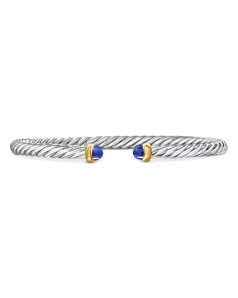 David Yurman Sterling Silver & 14K Yellow Gold Cable Flex Lapis Lazuli Bracelet, 4mm