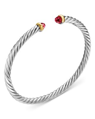 Sterling Silver & 14K Yellow Gold Cable Flex Rhodolite Garnet Bracelet, 4mm